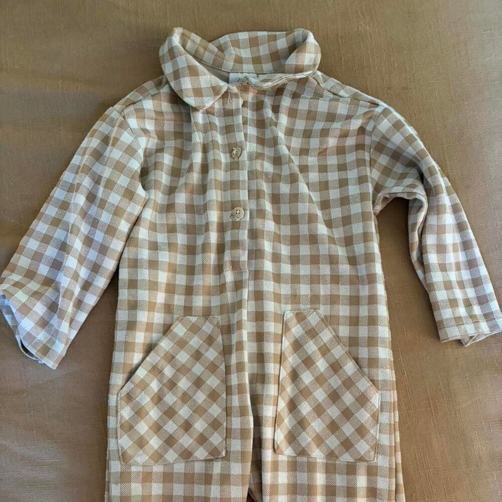 Zara Tan and Cream Gingham Romper 2/3T